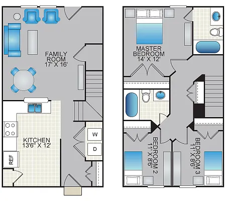 Floor plan Three Bedroom Townhome