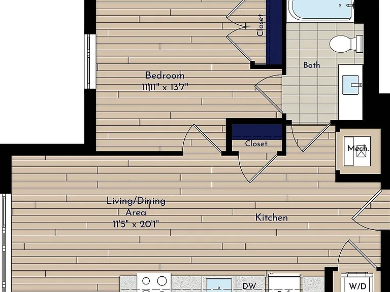 B 1BR-A One Bedroom Floor Plan B 1BR-A One Bedroom Floor Plan