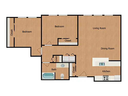 Floor plan 2 Bed, 1 Bath B (50% Income Restricted)