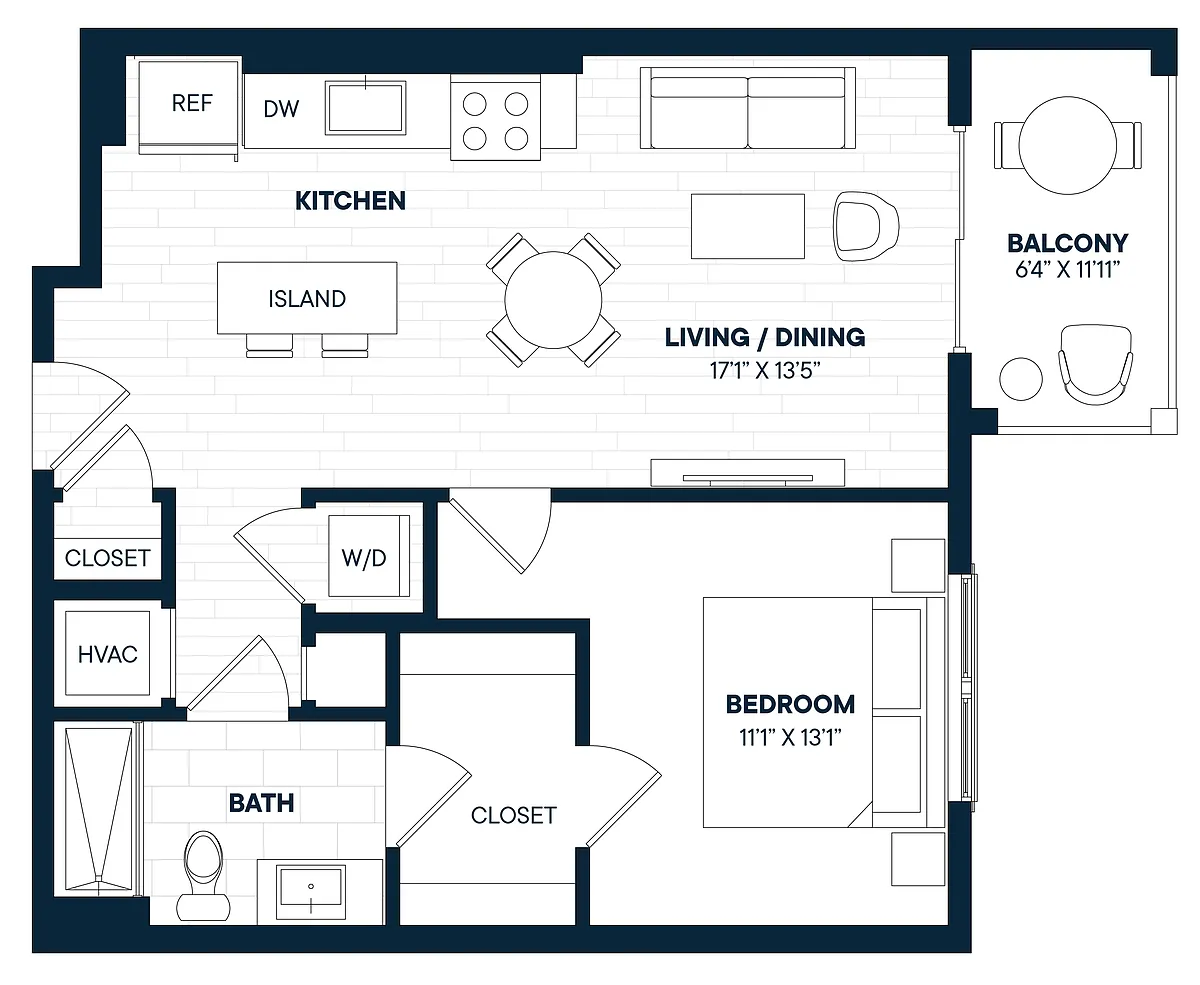 Floor plan 1 Bed 1 Bath-A6-C