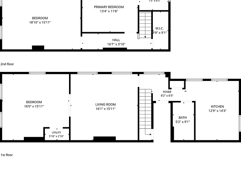 Floor plan. Note "1st Floor" is actually the second story, and "2nd Floor" is on the third story.
