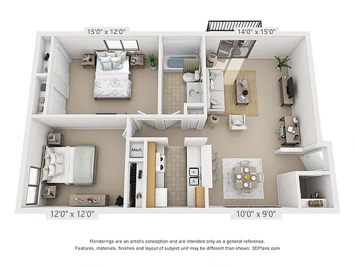 Floor plan 2 Bedroom, 1 Bath