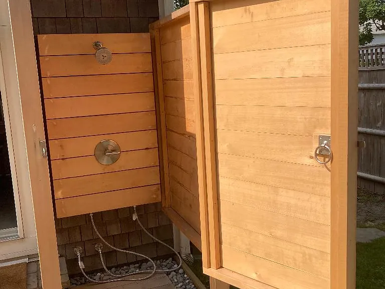 New outdoor shower after a day at the beach.