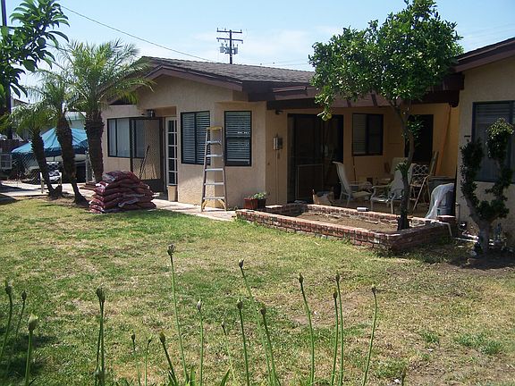 Backyard looking at patio area