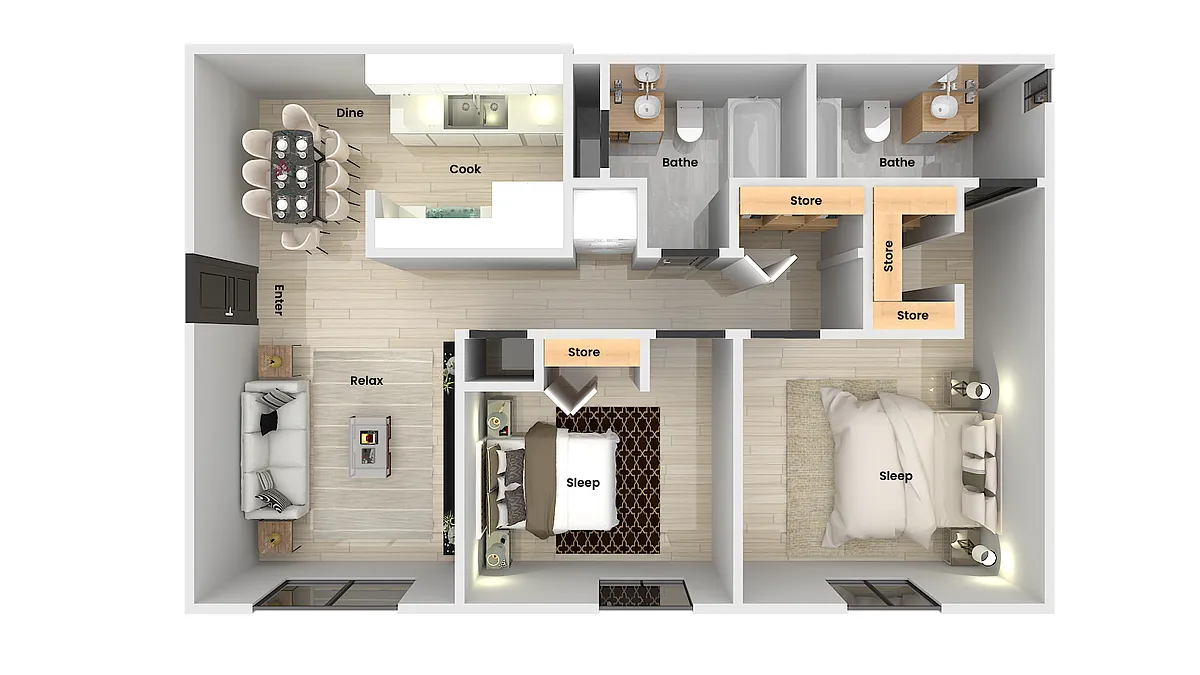 Floor plan 2 Bedroom 2 Bathroom