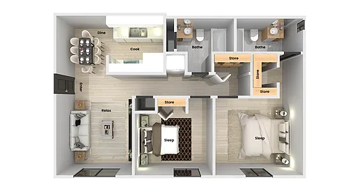 Floor plan 2 Bedroom 2 Bathroom