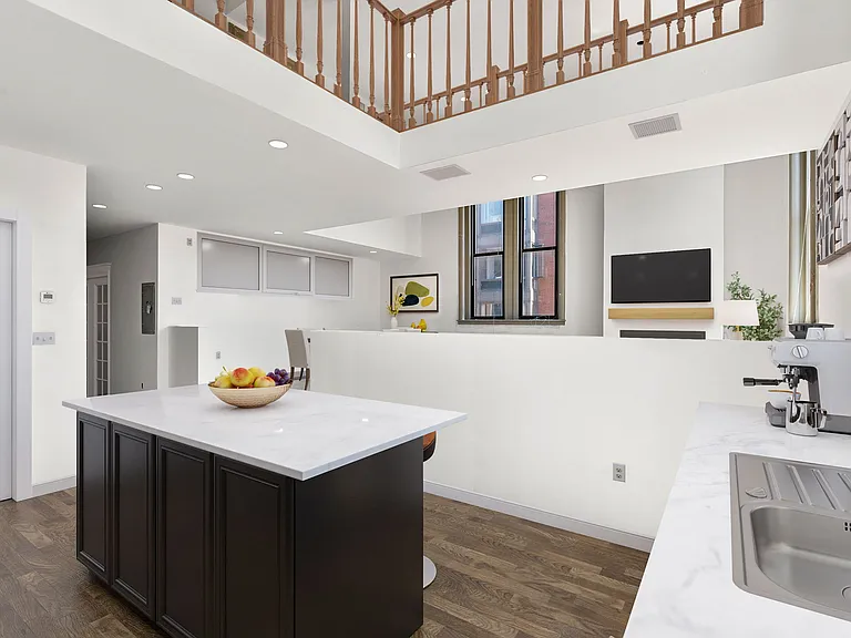 Ground Floor (3rd Floor) Kitchen Island with 17' soaring windows and Ceilings; Vaulted and spacious everything