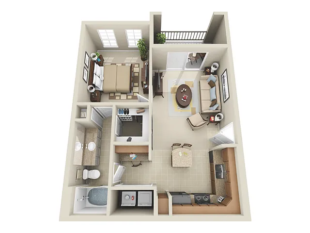 Floor plan 1 Bed, 1 Bath A