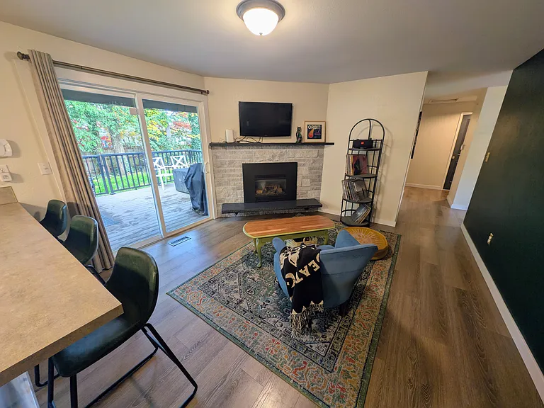 Hearth area leading to bedroom wing of house