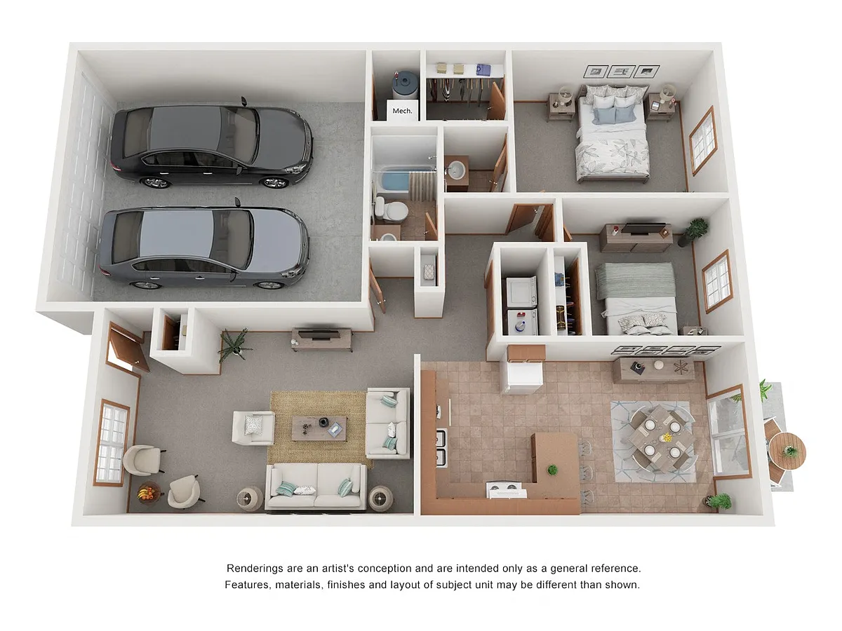 Floor plan 2 Bed | 1.5 Bath Ranch