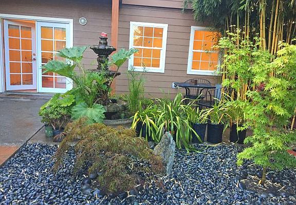 Shared Garden Courtyard with fountain and seating area