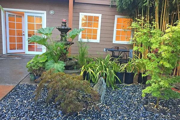 Shared Garden Courtyard with fountain and seating area