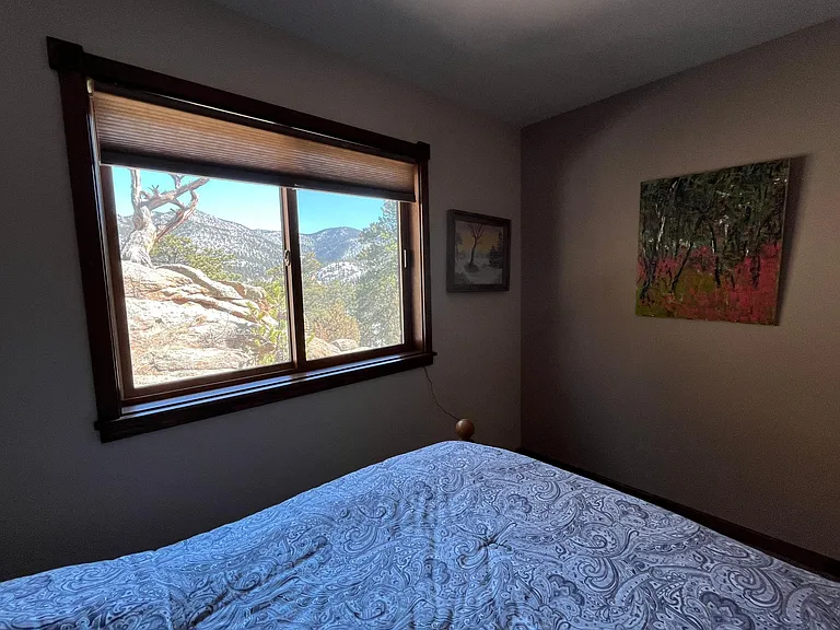 Master Bedroom View of 200 yo Juniper tree and distant valley