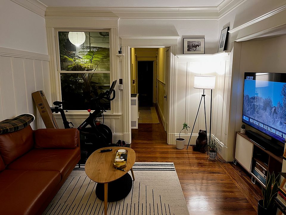 Living room area looking out into light well