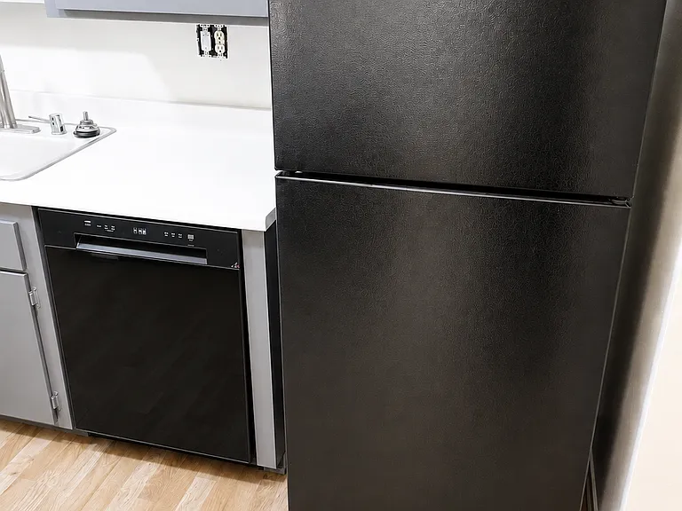 Kitchen includes new dishwasher, refrigerator, cabinet storage, and easy-access counter space.