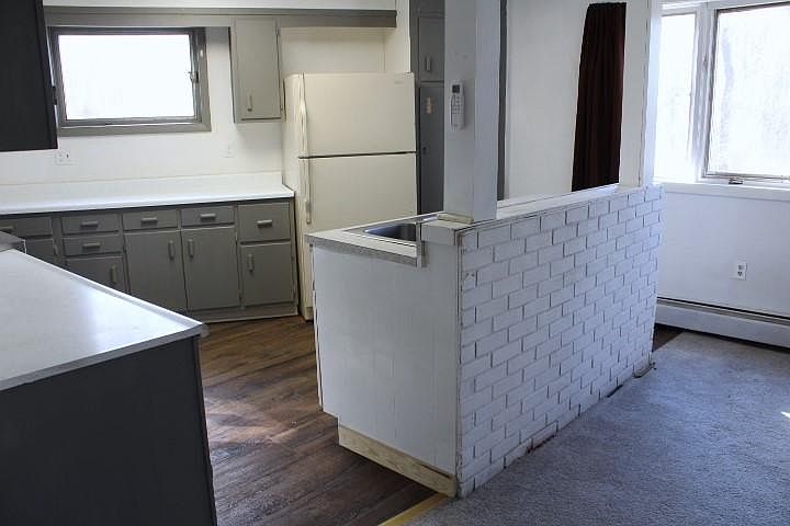 Kitchen area; sink in island