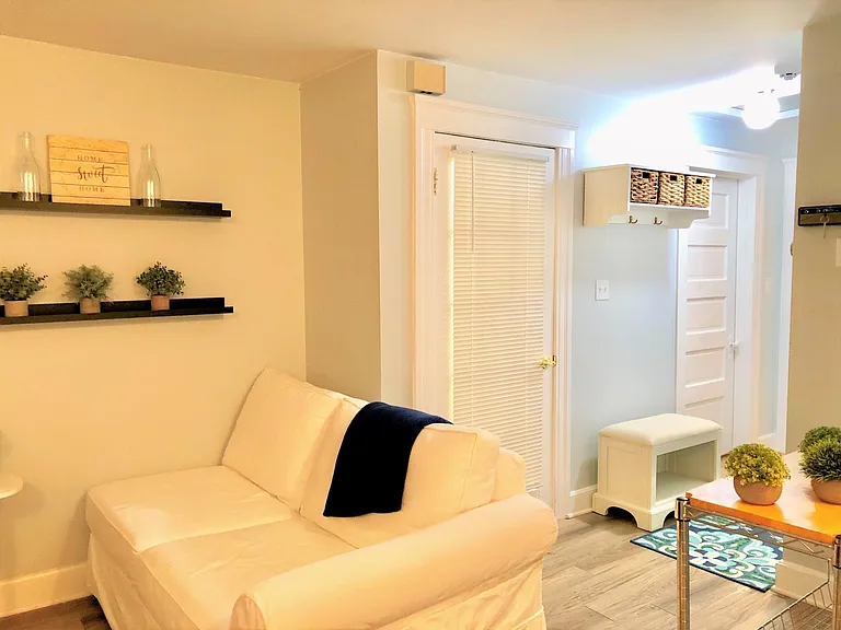 First left door is entrance & stairs leading down to main entrance. Second door is the 2nd bedroom / TV room. Bathroom is to the right at the end of the hall & main bedroom door is across from 2nd bedroom.