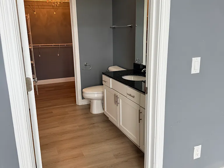 New LVP flooring in Bathroom# 1 with updated light fixtures and chandelier