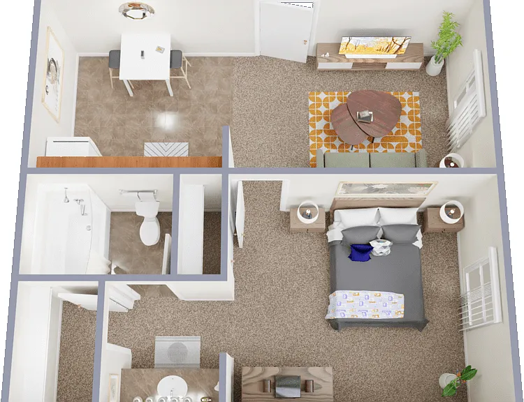One Bed One Bath Floorplan Diagram