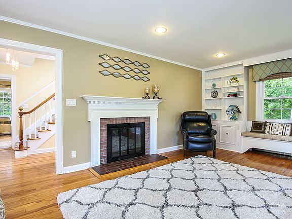Bright living room with fireplace