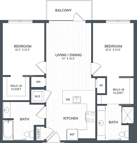 Floor plan B1 | 2 Bed | 2 Bath