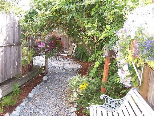 along pathway to private backyard