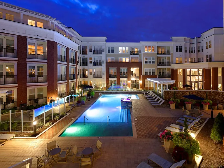 Courtyard with swimming pool and sundeck with lounge seating