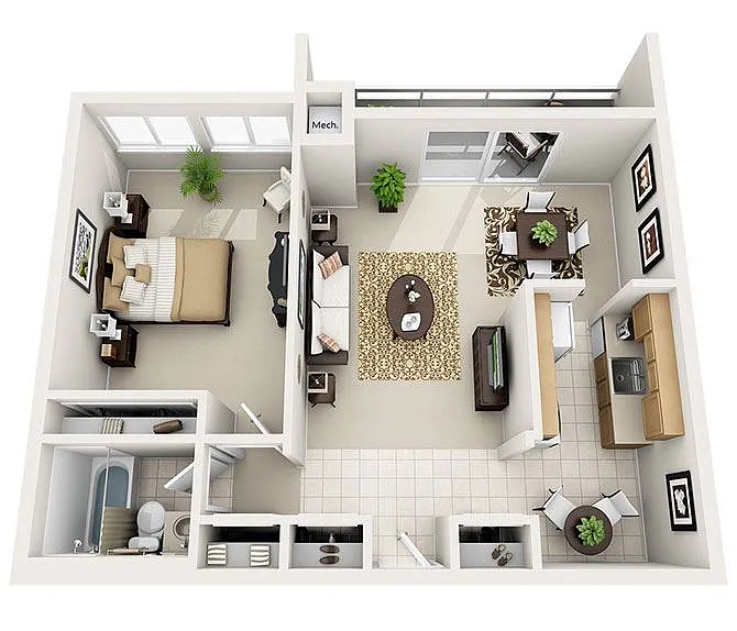 Floor plan 1 Bed 1 Bath (6 Layouts)
