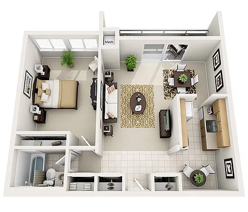 Floor plan 1 Bed 1 Bath (6 Layouts)