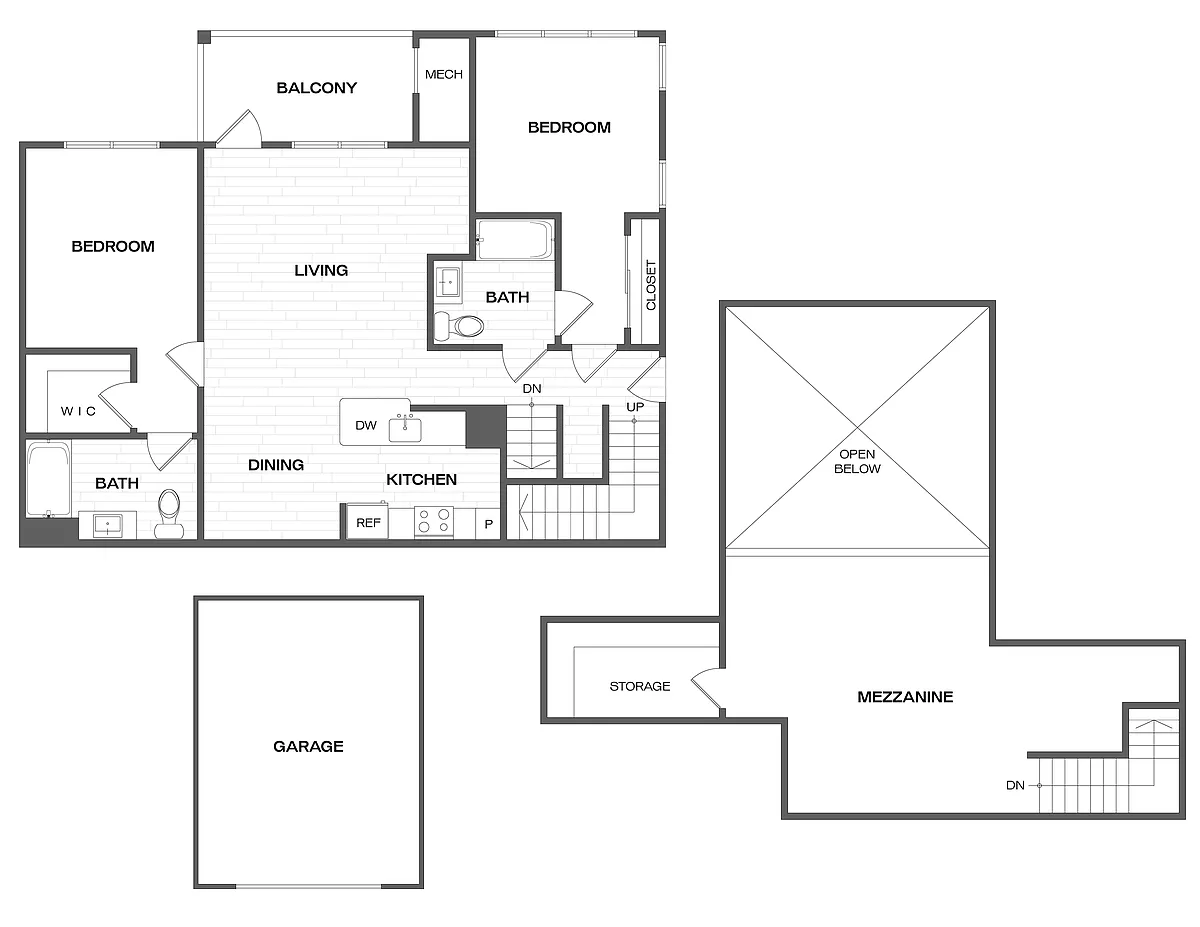 Floor plan 2 Bed/2 Bath Loft-B3L
