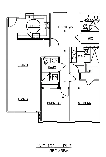 Floor plan Three-Bedroom Three-Bathroom - J