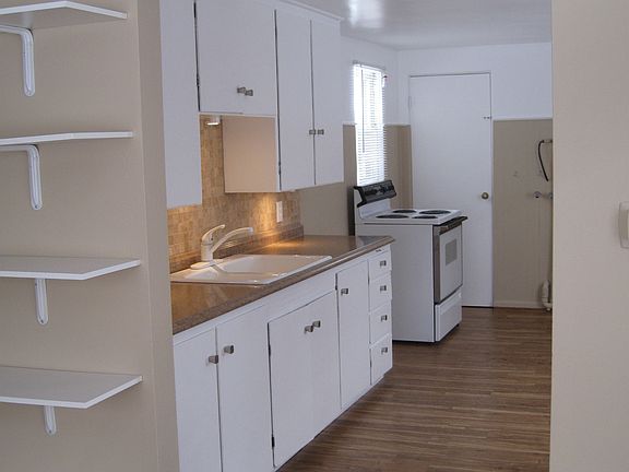 View into kitchen from living