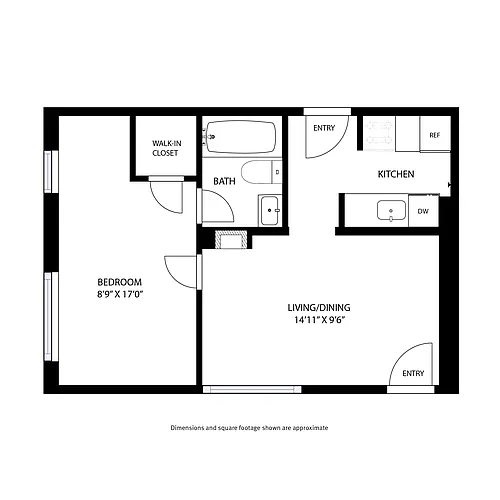 Floor plan 1 Bed and 1 Bath B