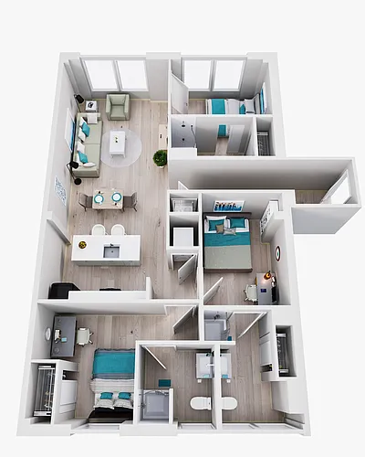 Floor plan Sky Eleven 3BR 3BA Sixty Six