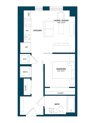Floor plan 1 Bed/1 Bath JR-E2 TYP 21