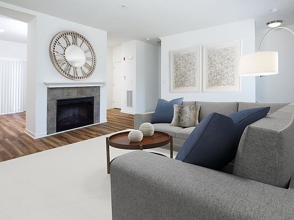 Living area and fireplace