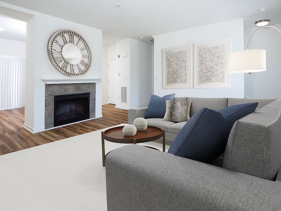 Living area and fireplace