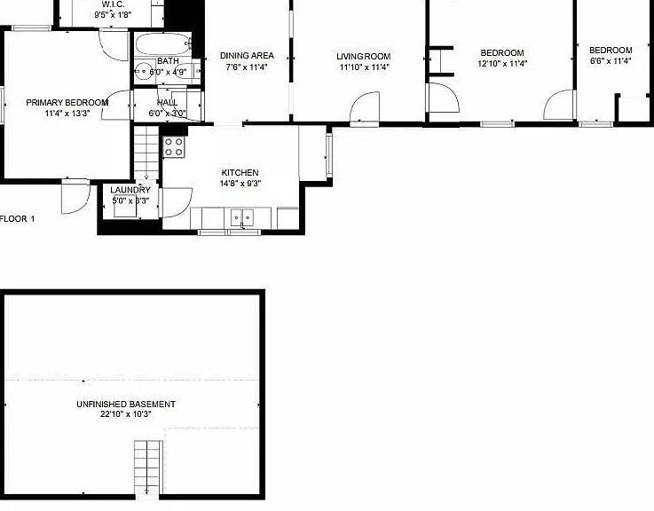 Spacious and functional floor plan with comfortable living spaces, three bedrooms, and additional basement storage.