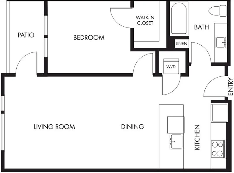 Floor plan 1 Bed 1 Bath Podium - 766