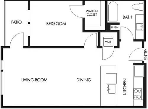 Floor plan 1 Bed 1 Bath Podium - 766