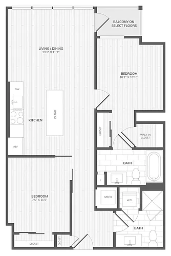Floor plan 2 Bed/2 Bath-A East Medley