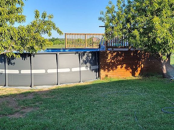 Intex pool with a deck.