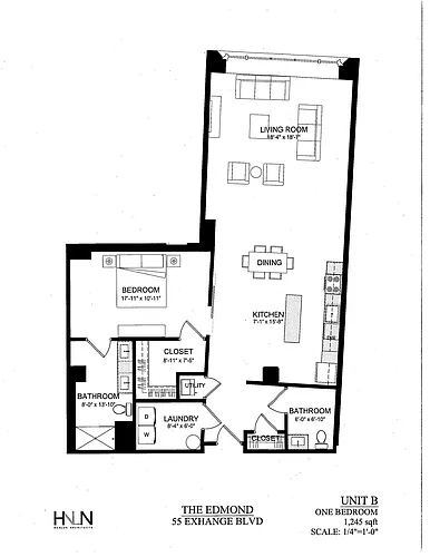 Floor plan 1 Bed 1.5 Bath
