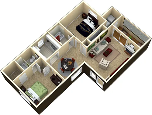 Floor plan 2 Bed/2 Bath Screened Porch