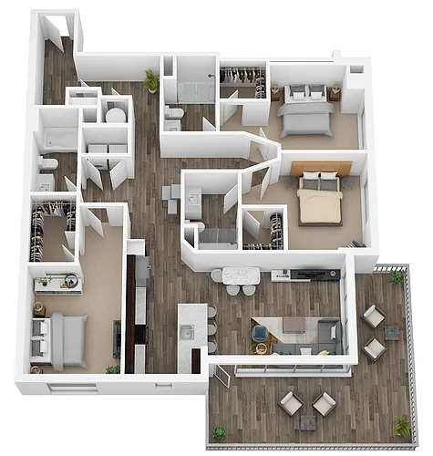 Floor plan Three Bed/Three Bath/Balcony