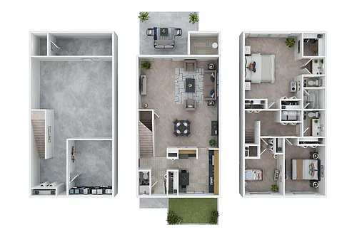 Floor plan 3 Bed 1 1/2 Bath (Garage Unit)