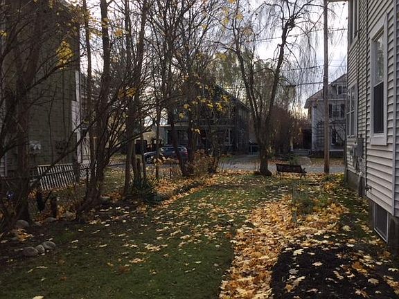 Side yard with two herb gardens