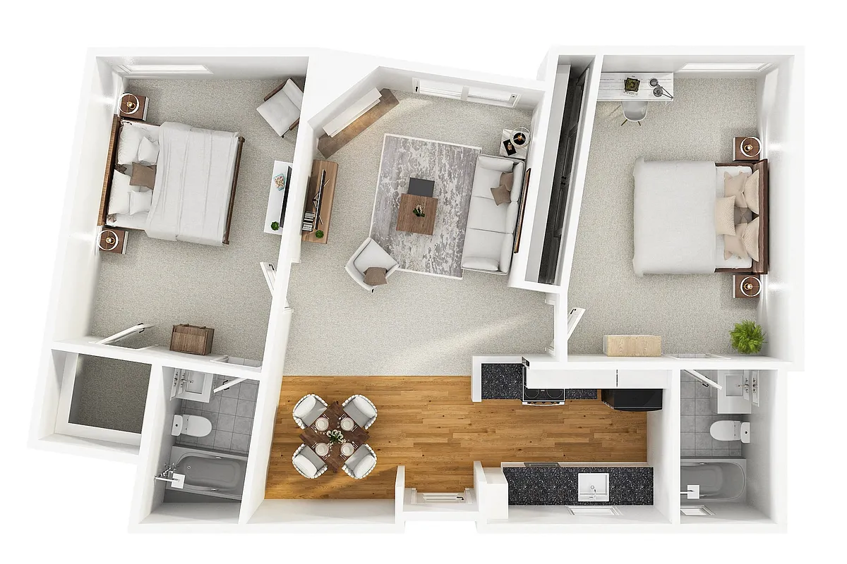 Floor plan 2BR 2BA - FLOOR PLAN D - 10969 ROCHESTER