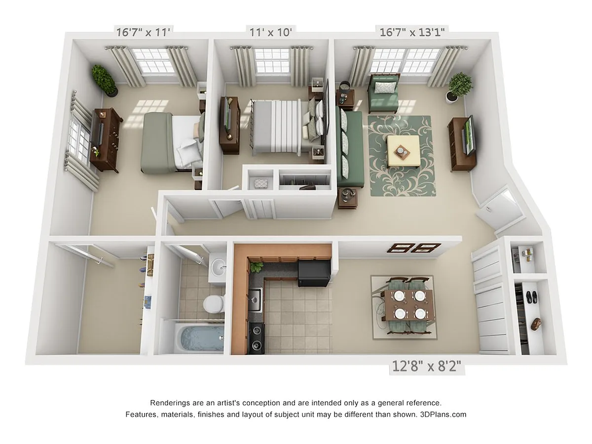 Floor plan 2-Bedroom 1-Bathroom GR1 | 850 sqft