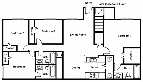 Floor plan Four Bedroom Three Bath 60%